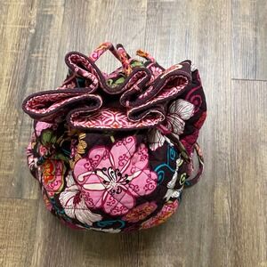 Vera Bradley Quilted Floral Pink/Brown Drawstring Backpack Bag Travel Pouch Sack